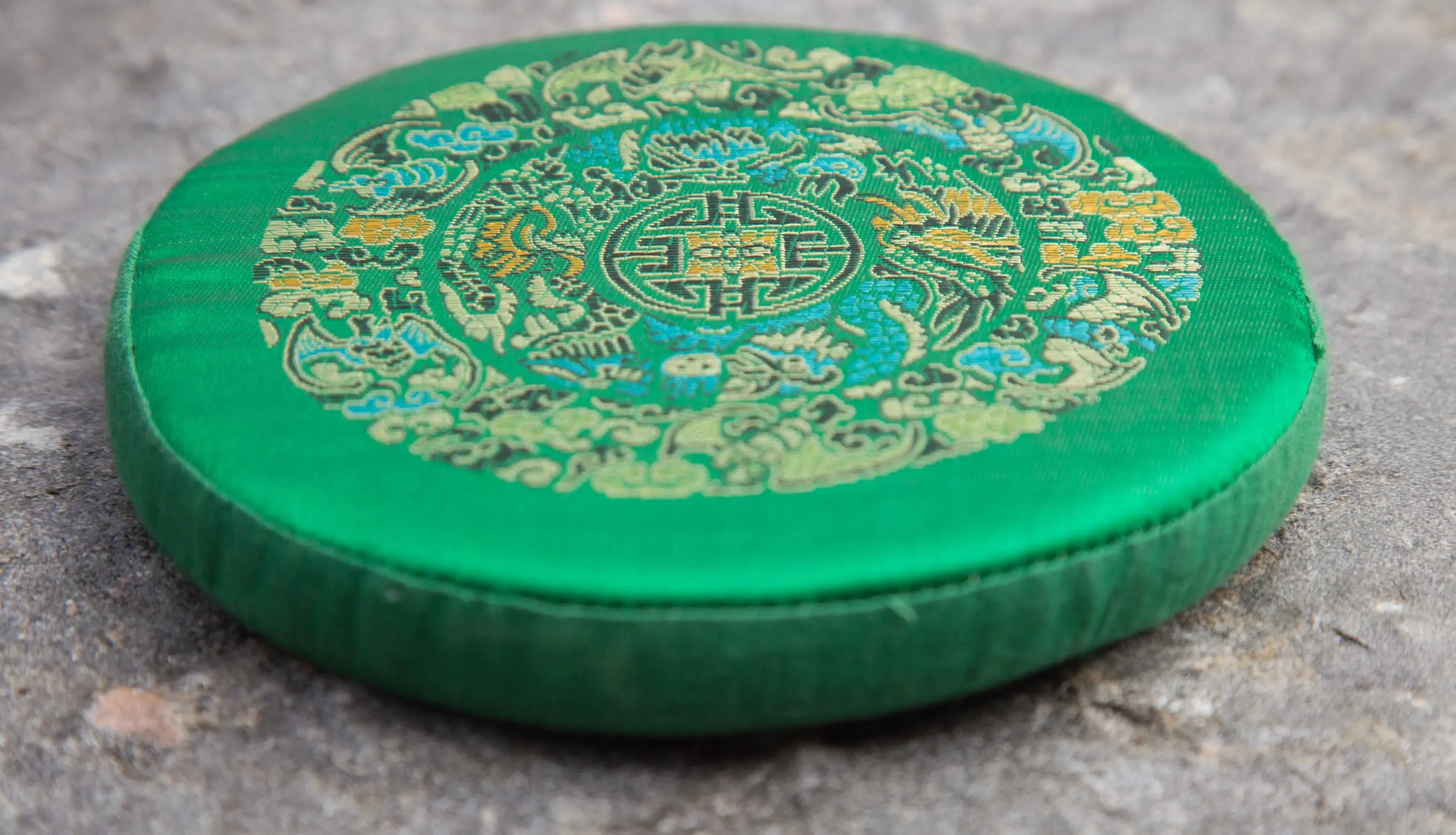 Tibetan Green Mandala Embroidery Singing Bowl Cushion