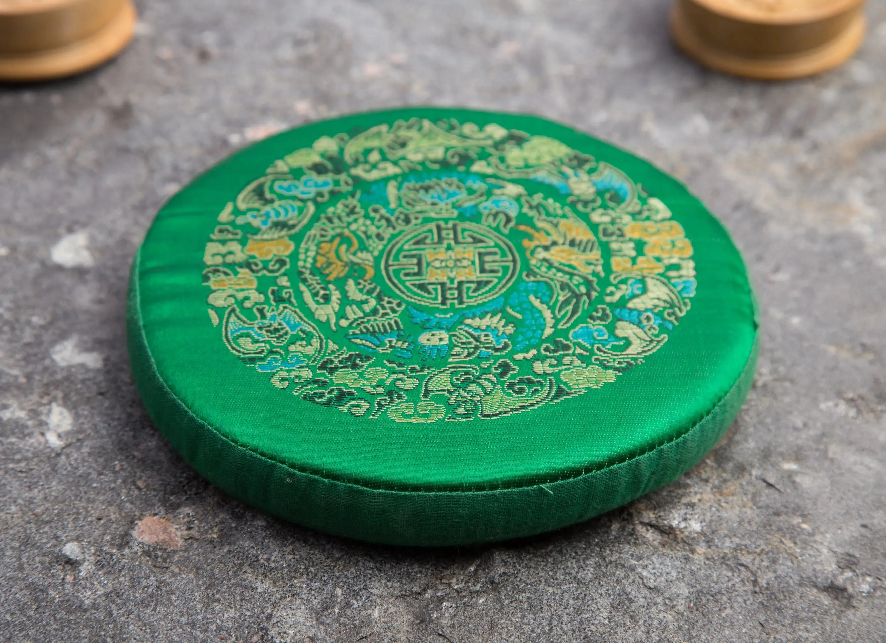 Tibetan Green Mandala Embroidery Singing Bowl Cushion