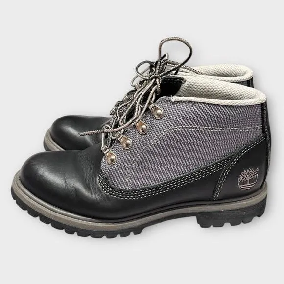 TIMBERLAND Mens Panel Black Leather Waterproof Lace Up Camp Boot Shoes Size 6.5