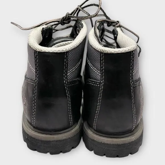 TIMBERLAND Mens Panel Black Leather Waterproof Lace Up Camp Boot Shoes Size 6.5