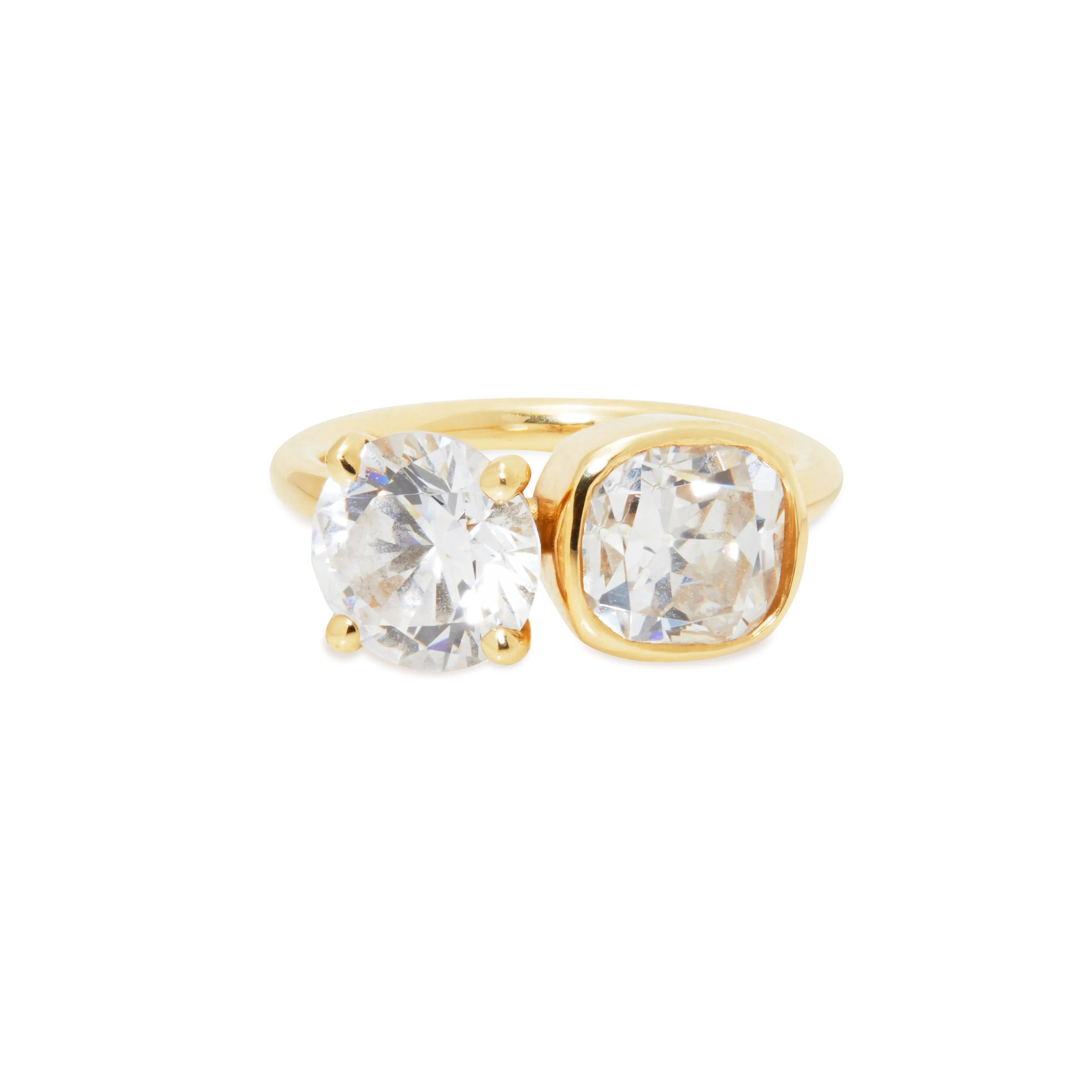 Two Stone Engagement Ring with Round and Cushion Cut Diamonds