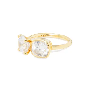 Two Stone Engagement Ring with Round and Cushion Cut Diamonds