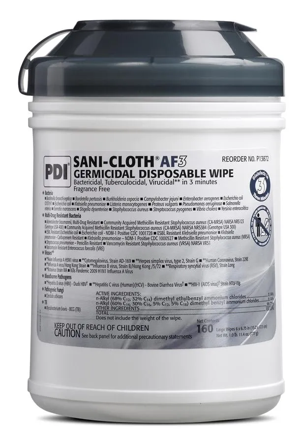 Wipes Sani-Cloth AF3 Hard 3 Minute Surface Disinfectant 160 Count 6x6.75 by PDI