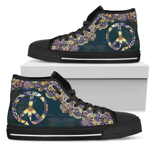 Womens Gold and Blue Peace Mandala High Top