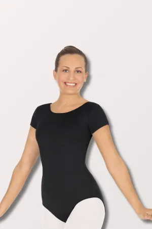 Women's Microfiber Short Sleeve Leotard - Black
