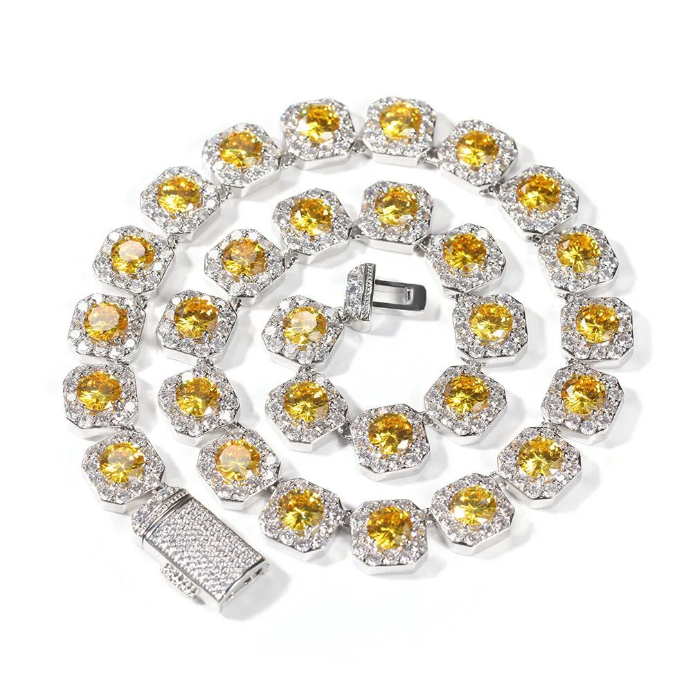 Woowooh 12.5MM Clustered Tennis Chain in Pink & Yellow