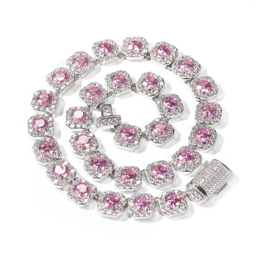 Woowooh 12.5MM Clustered Tennis Chain in Pink & Yellow