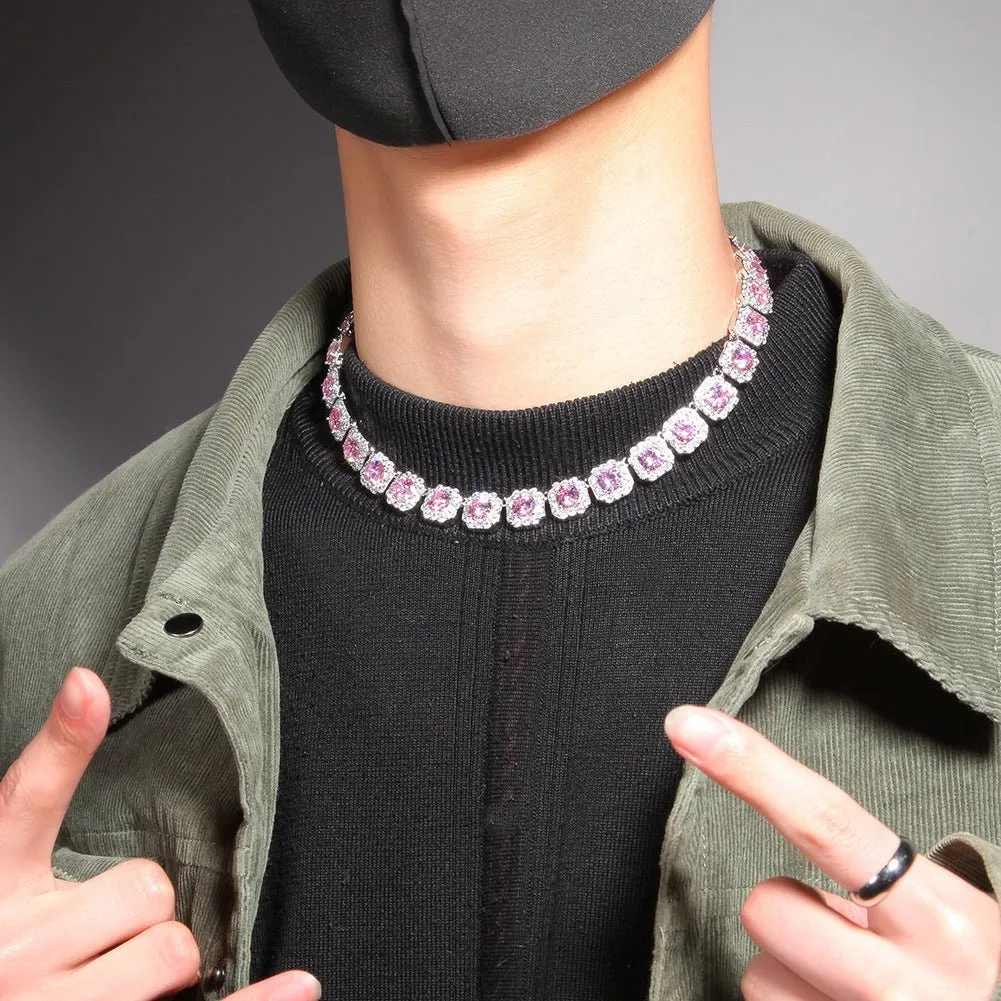 Woowooh 12.5MM Clustered Tennis Chain in Pink & Yellow