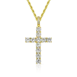 Yellow Gold Tennis Cross Pendant - Medium
