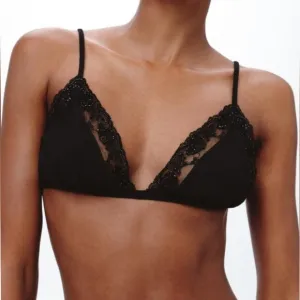 Zara Lace Triangle Beaded Bra Sz-XL