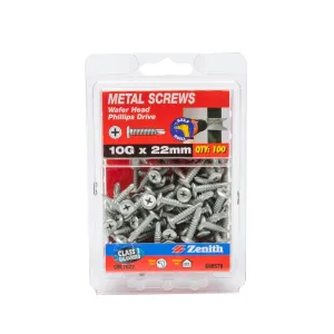 Zenith 10G x 22mm Galvanised Wafer Head Metal Screws - 100 Pack